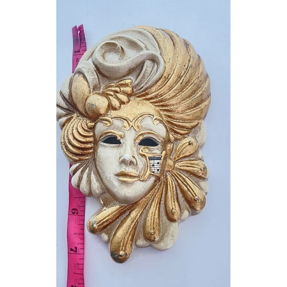 Vtg Laguna Ceramic Hand Painted Venetian Mask Made In Italy Gold Musical Notes